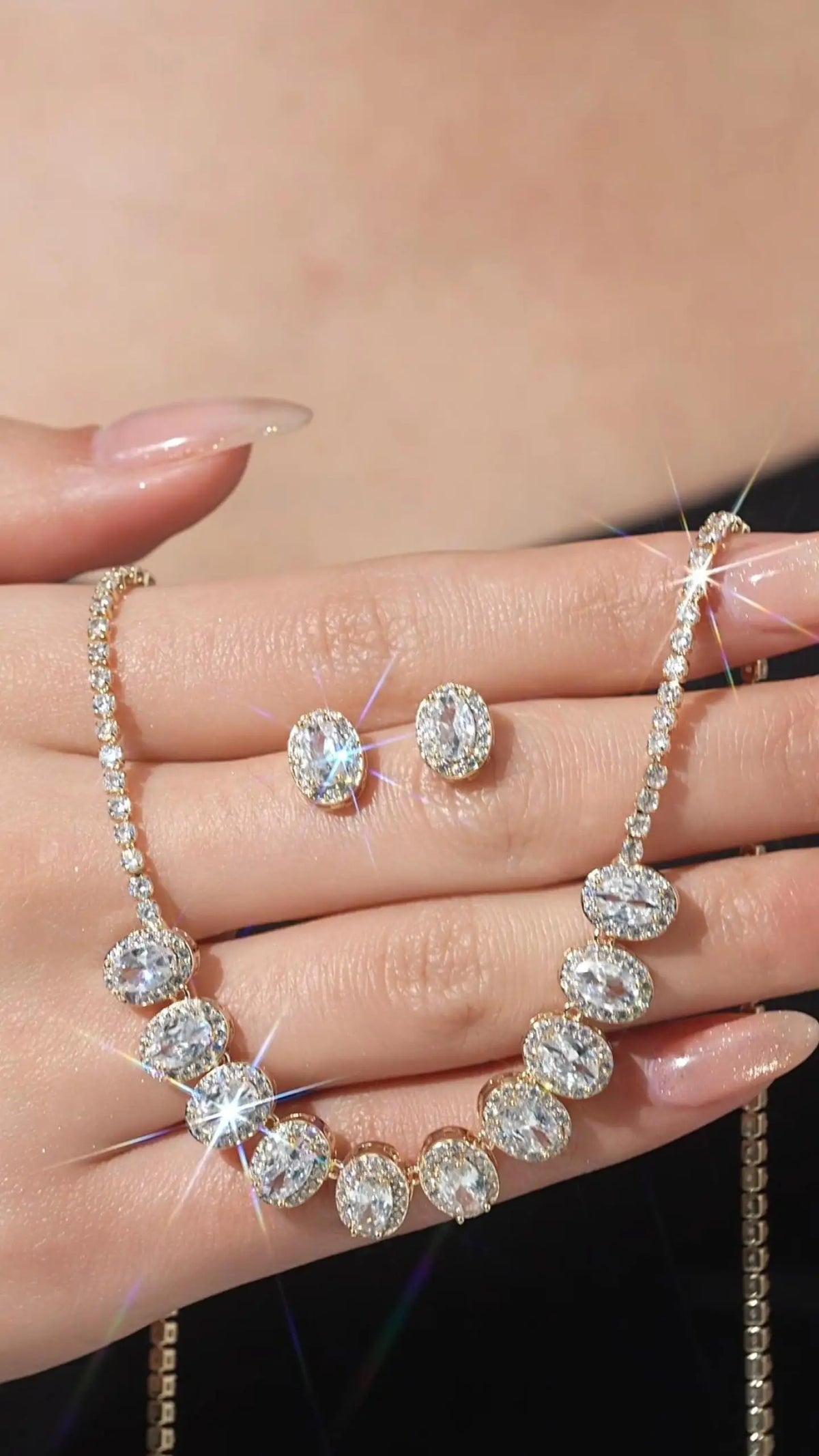 Vintage Zircon Gold Plated Necklace & Earring Set