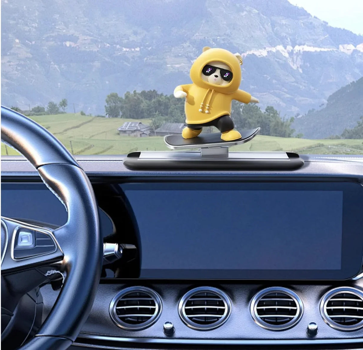 Car Dashboard Skateboard Ornament Cute Bear Figurine Plastic