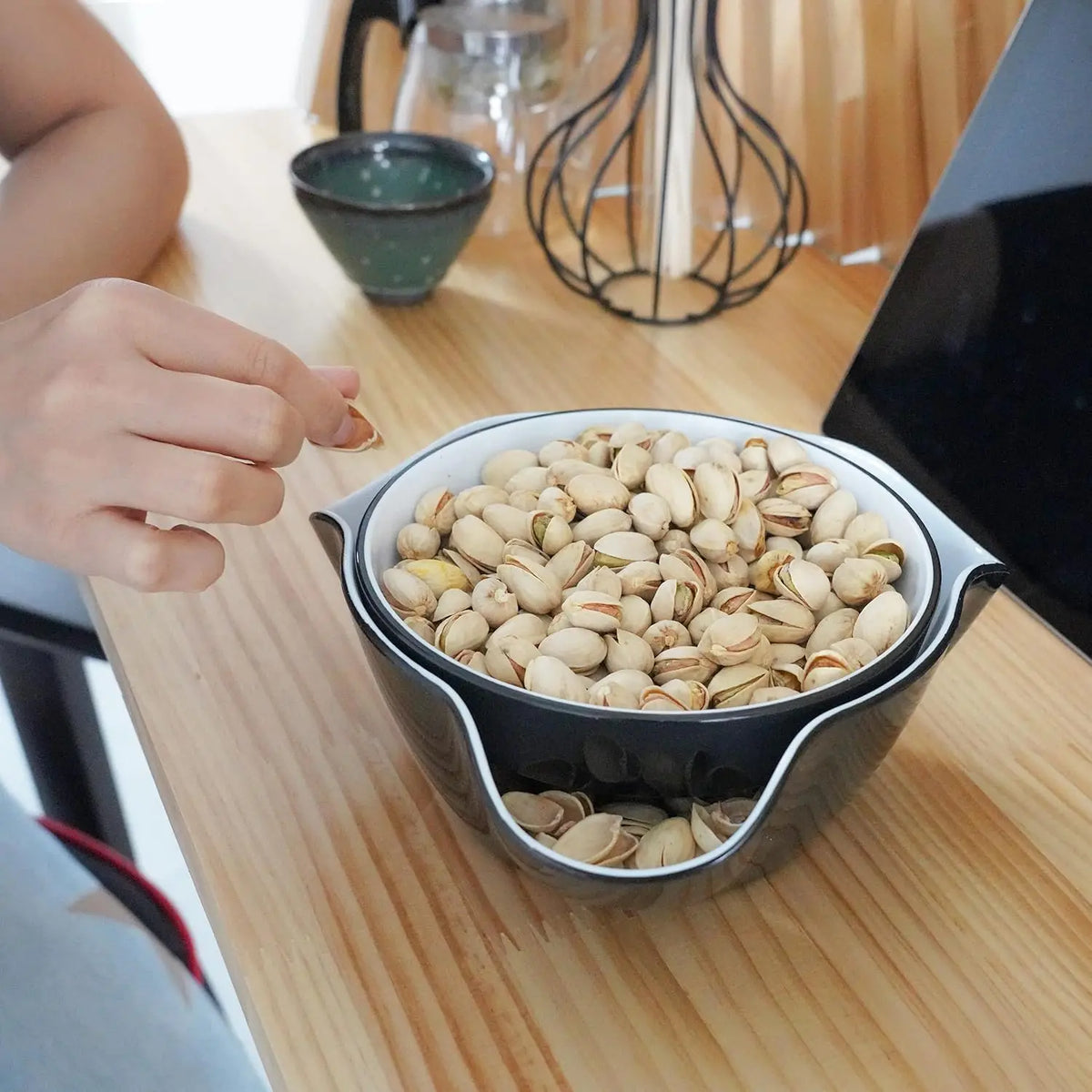 Ceramic Snack Serving Dish Double Dish Nut Bowl with Nut Seeds Shell Storage