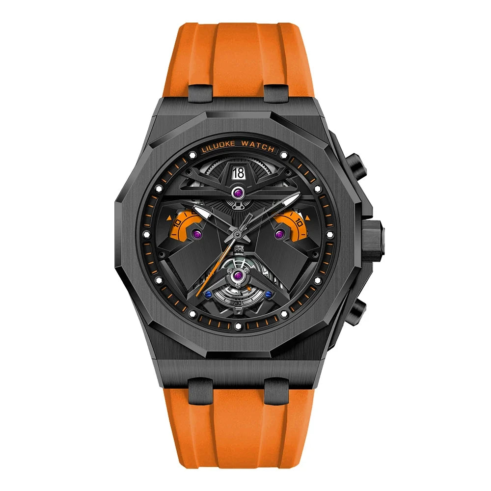 LILUOKE Man Wristwatch Quartz Watch Stainless Steel Case Silicone Strap Waterproof Fashion Watches for Men Sport Watch