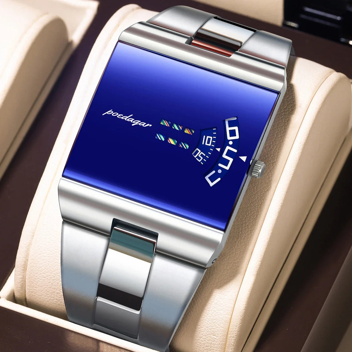 Poedagar 857 Men Quartz Wrist Watch Stylish Trendy Futuristic Unique Design 3ATM Waterproof Alloy Case Stainless Steel Band