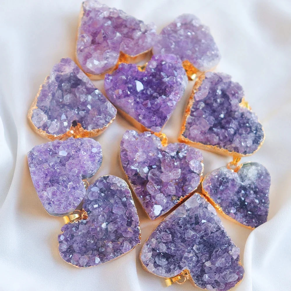 Amethyst Druzy Heart Necklace - Gold Plated Luxury