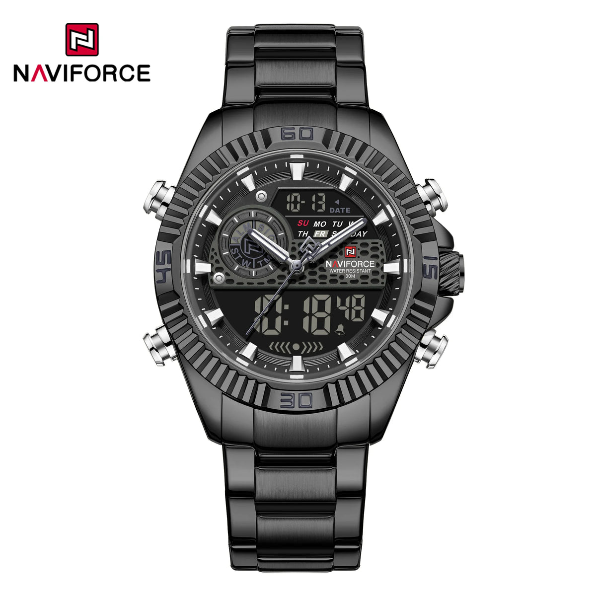 NAVIFORCE Men's Dual Display Stainless Steel Watch