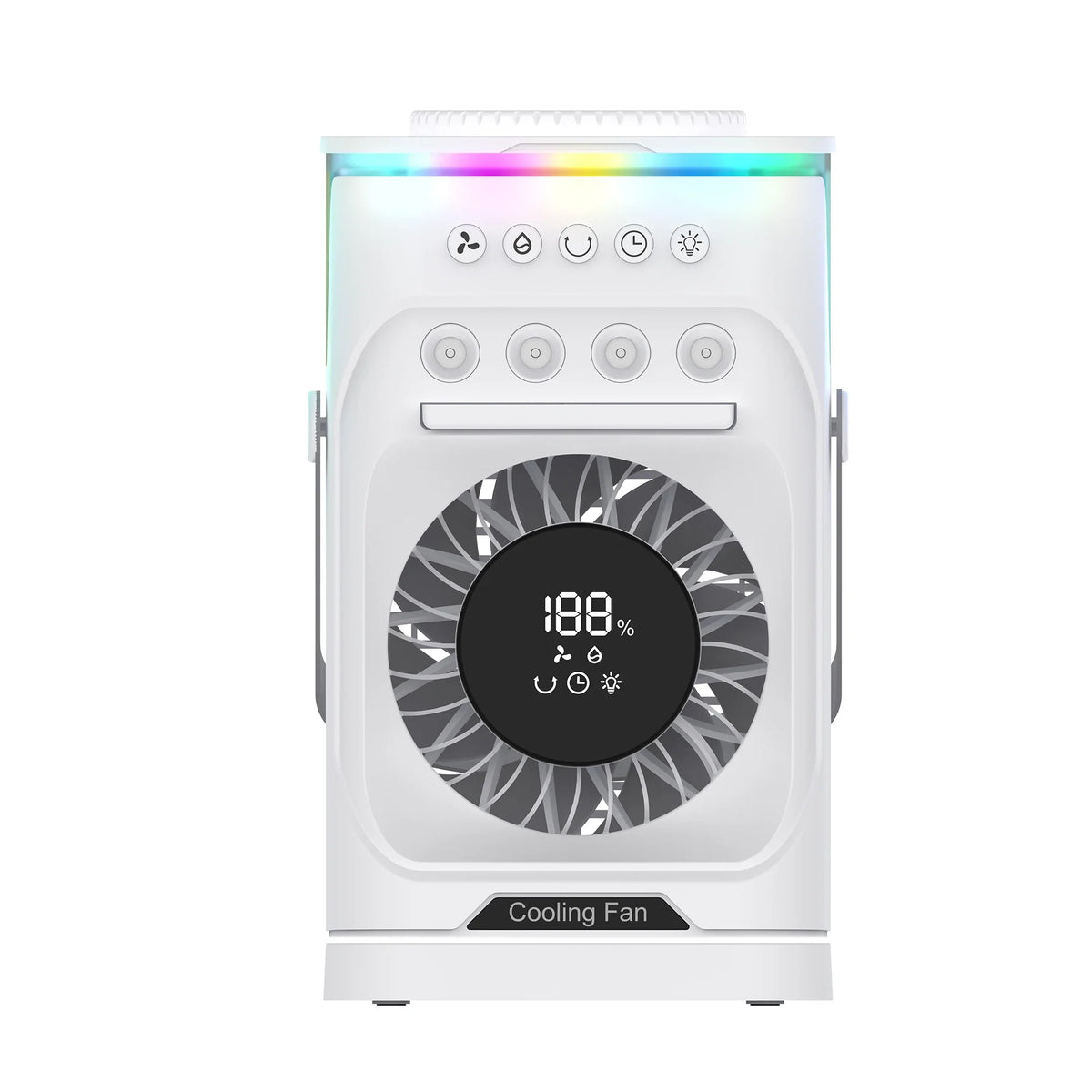 Outdoor Camping Fan with Spray Mist & RGB Lighting Rechargeable