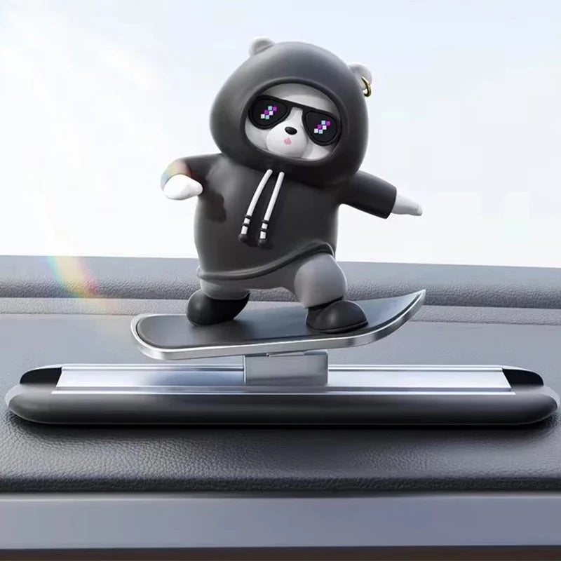 Car Dashboard Skateboard Ornament Cute Bear Figurine Plastic