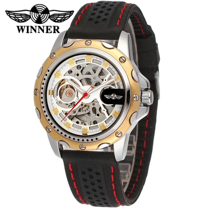 Winner Black Silicone Automatic Skeleton Watch