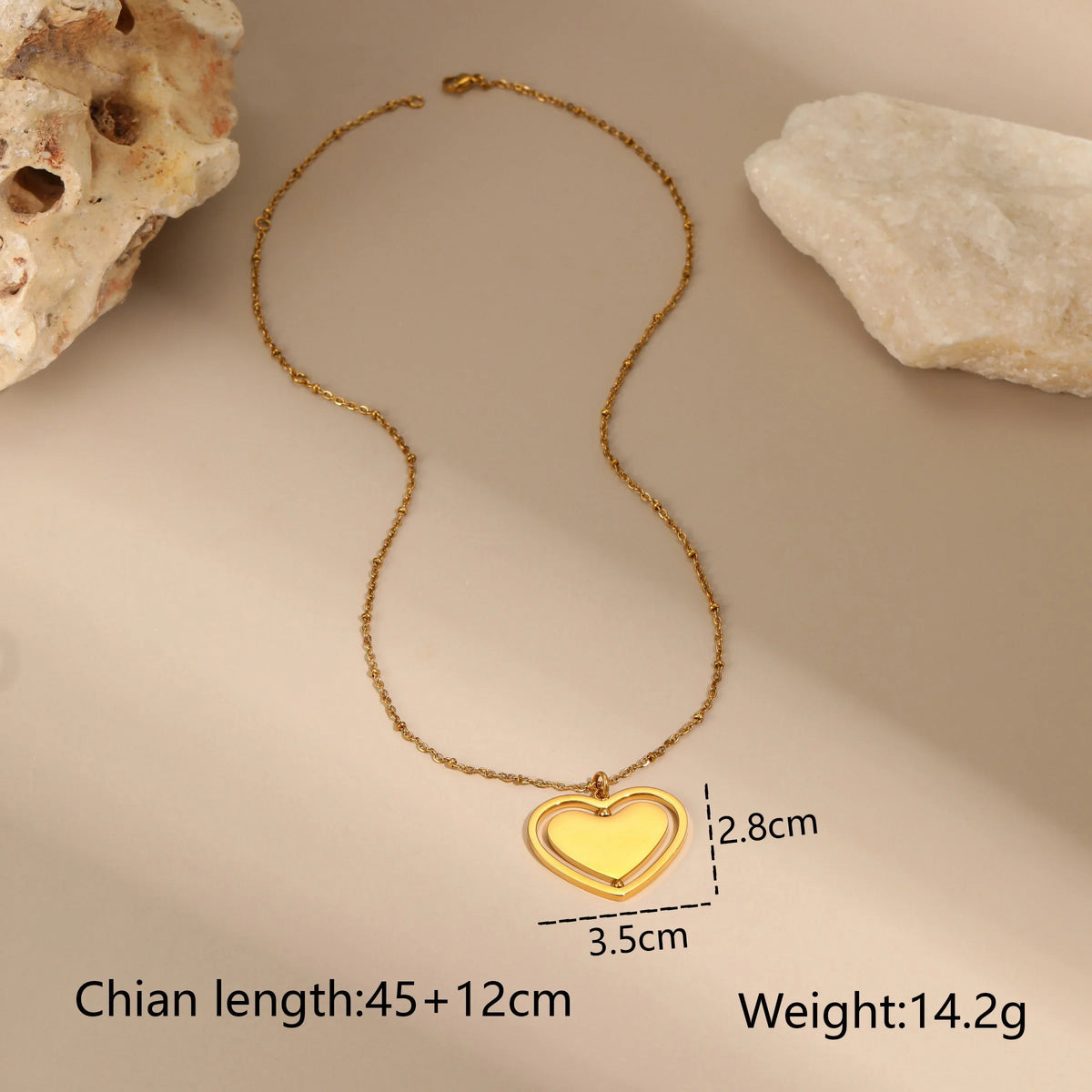 18K Gold Waterproof Heart Pendant Necklace for Women