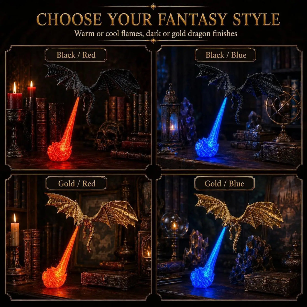 Dragon Book Nook Light Fire Breathing LED Night Lamp Modern