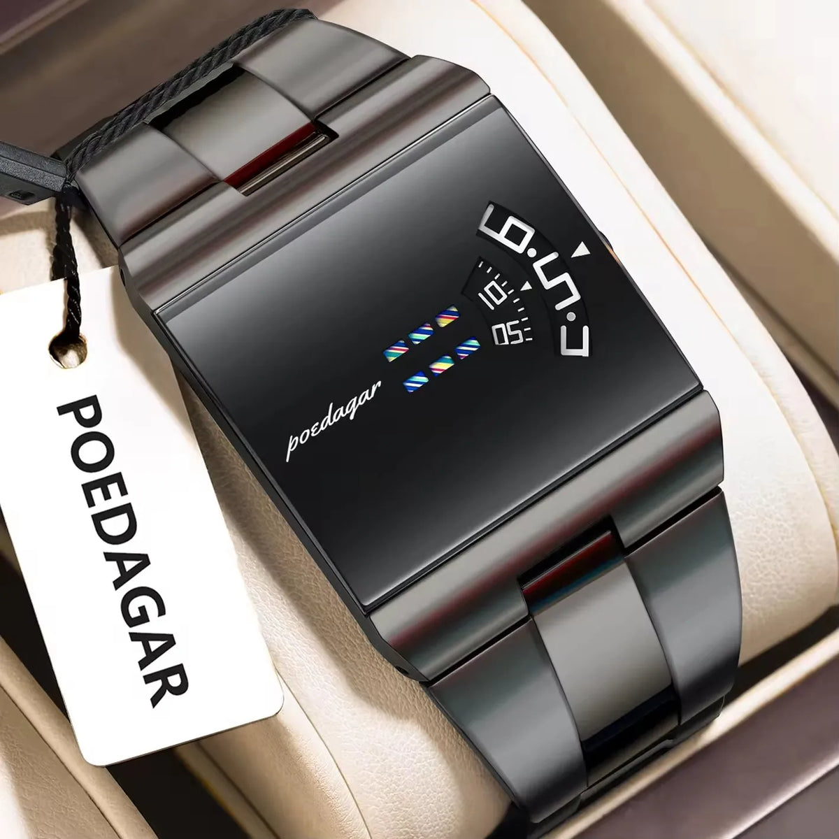 Poedagar 857 High Quality Square Dial Design Stainless Steel Band Watch for Men High-End Waterproof Quartz Movement Wristwatch