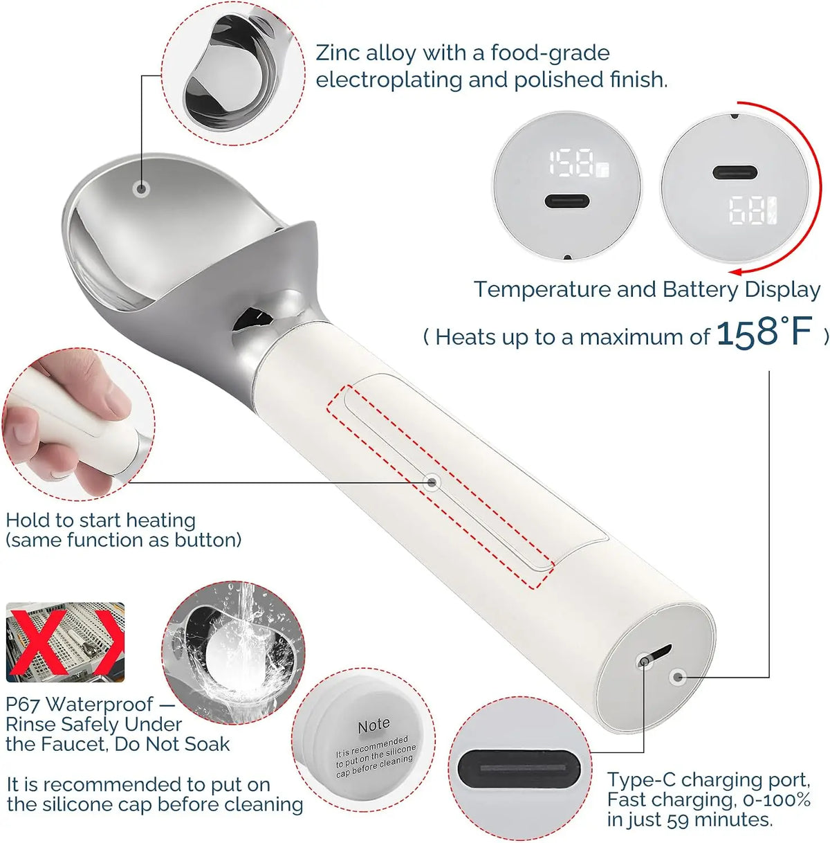 Rechargeable Electric Ice Cream Scooper Heated Self-Warming