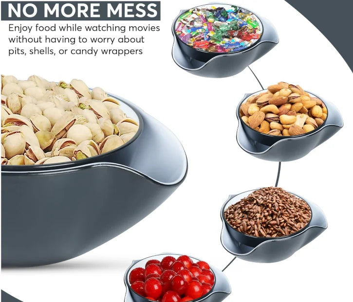 Ceramic Snack Serving Dish Double Dish Nut Bowl with Nut Seeds Shell Storage