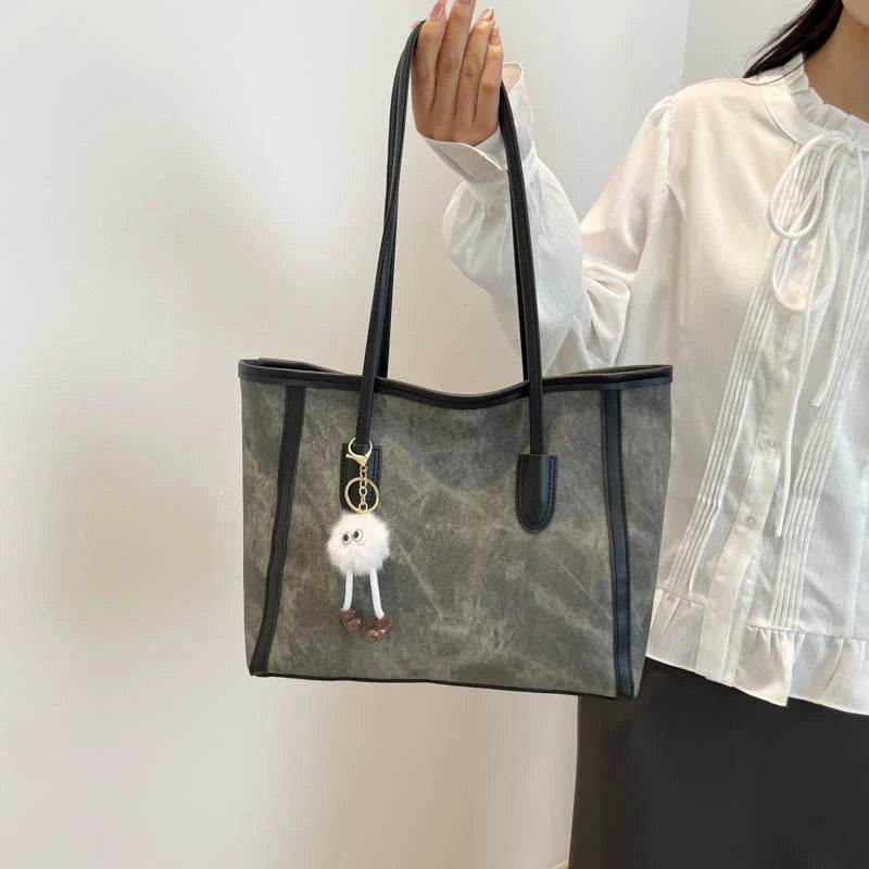 Fashion Retro Solid Color PU Zipper Waterproof Portable Tote Bag