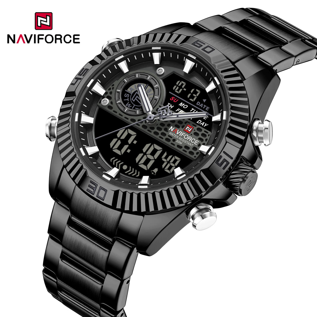 NAVIFORCE Men's Dual Display Stainless Steel Watch