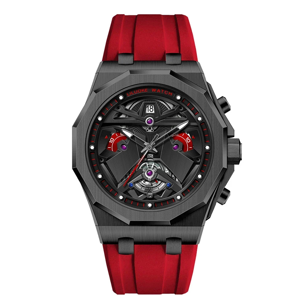 LILUOKE Man Wristwatch Quartz Watch Stainless Steel Case Silicone Strap Waterproof Fashion Watches for Men Sport Watch