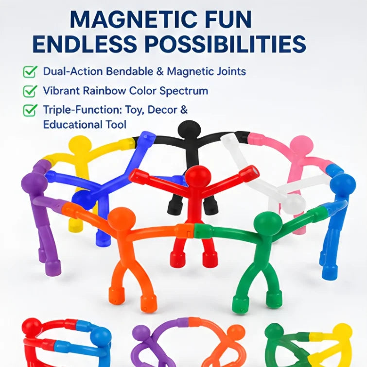 Magnet Bendable Figure Toy Plastic Man Fidget Ornament Set Rainbow