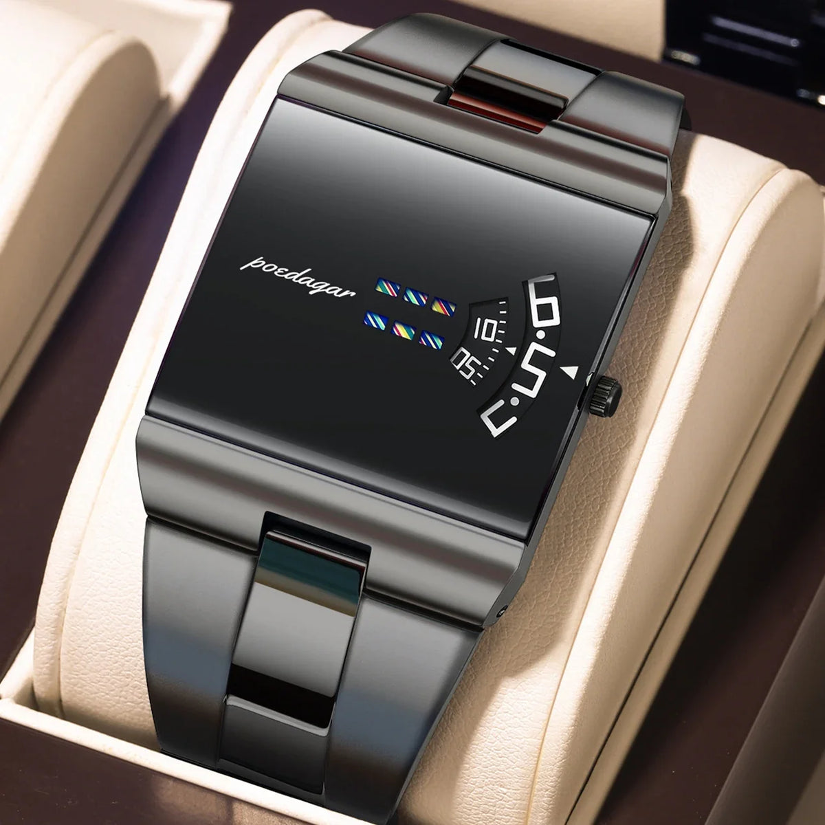 Poedagar 857 Men Quartz Wrist Watch Stylish Trendy Futuristic Unique Design 3ATM Waterproof Alloy Case Stainless Steel Band