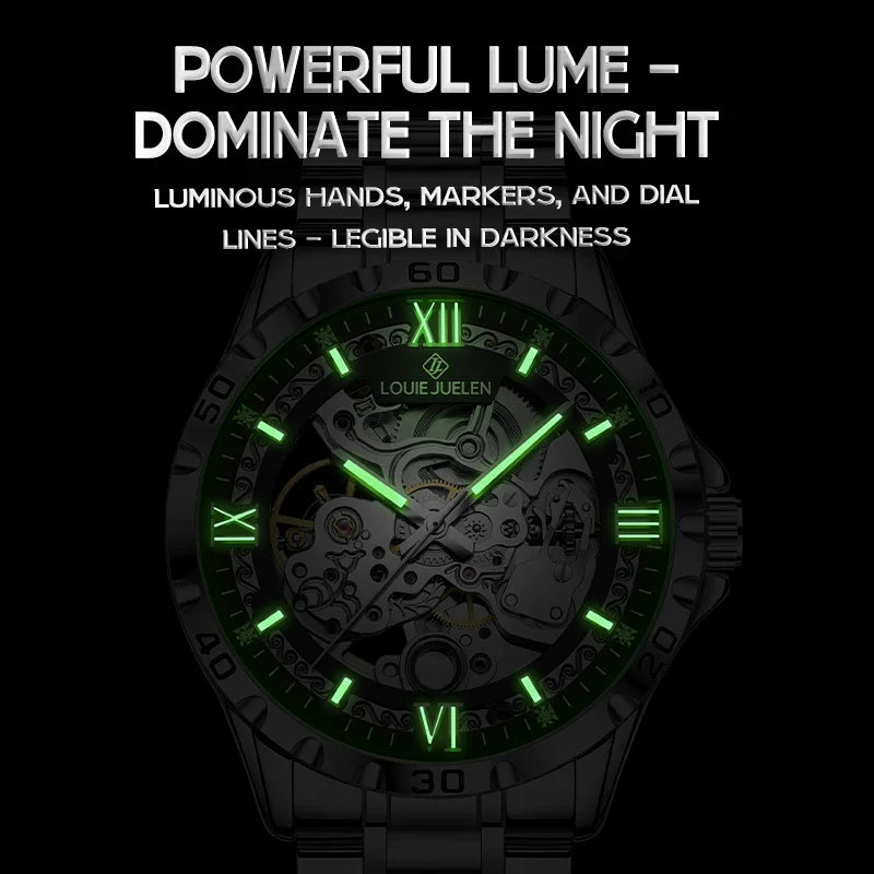 LOUIE JUELEN Men's Luxury Automatic Mechanical Watch 46mm Stainless