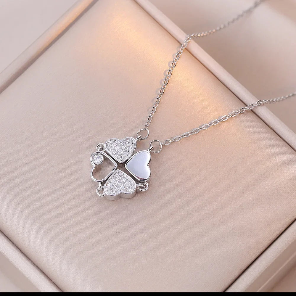 Luxury Gold Zircon Clover Heart Necklace