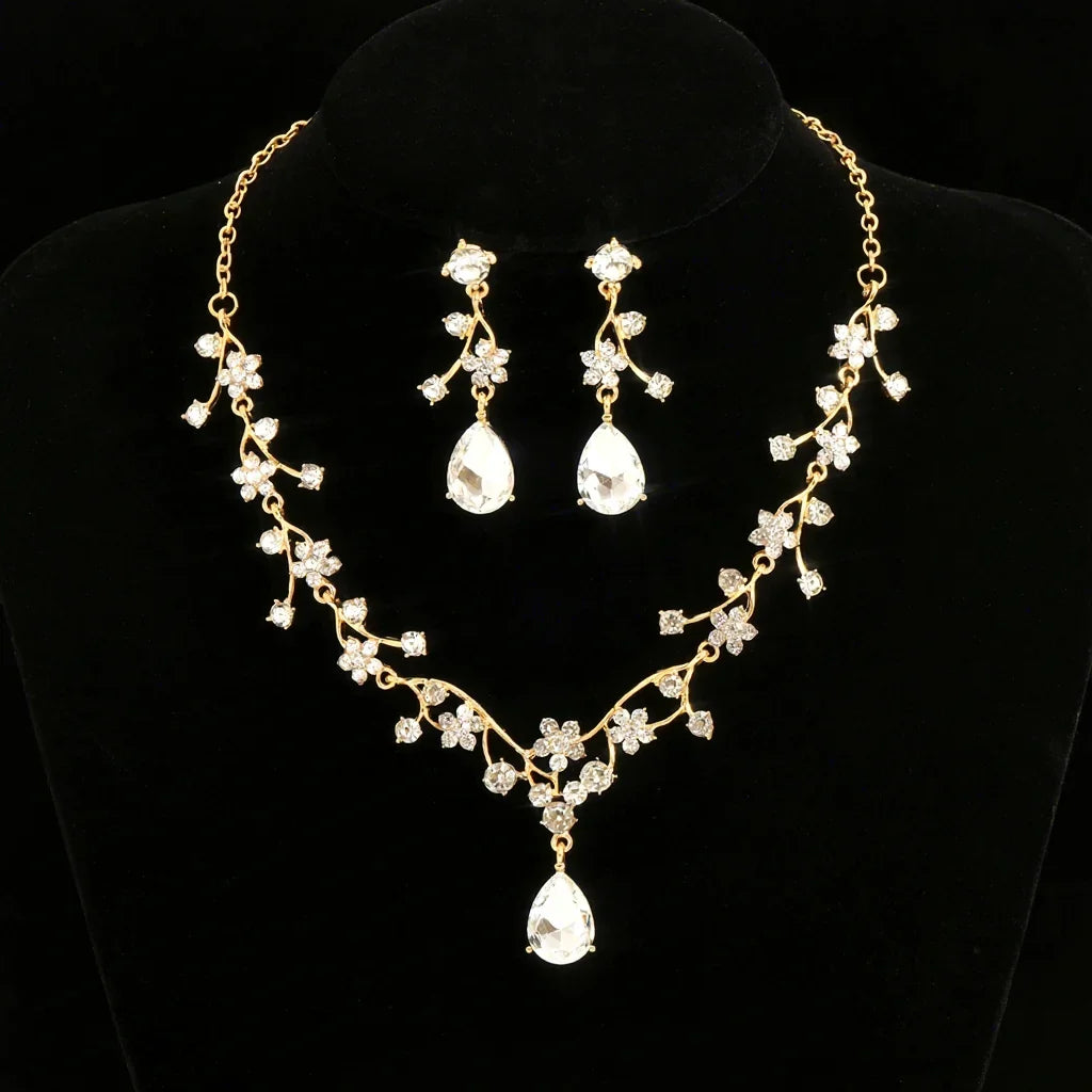 Gold Plated Punk Wedding Necklace & Earrings Set