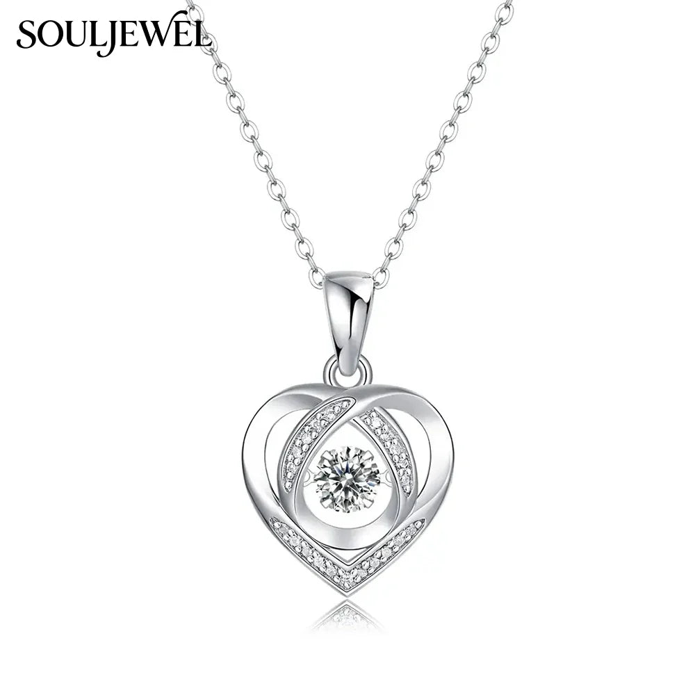Hollow Heart Moissanite Pendant Necklace - Silver