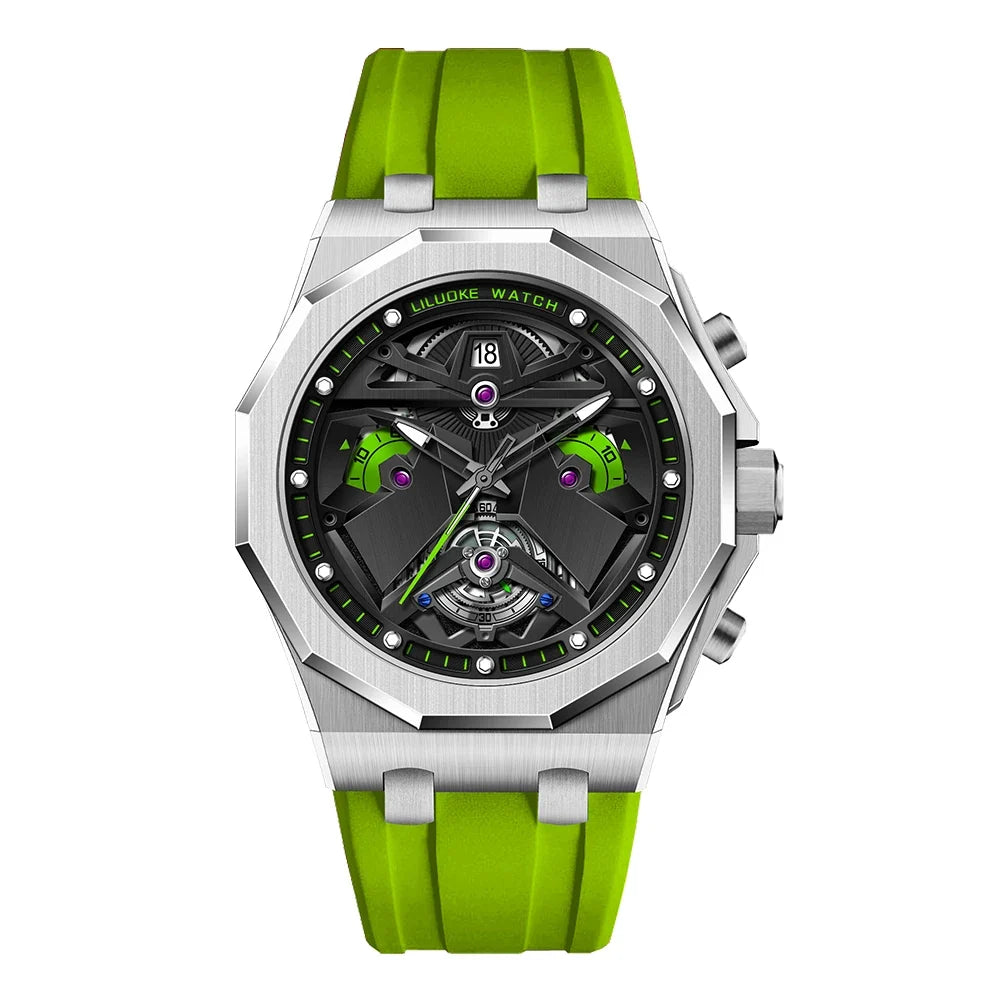 LILUOKE Man Wristwatch Quartz Watch Stainless Steel Case Silicone Strap Waterproof Fashion Watches for Men Sport Watch