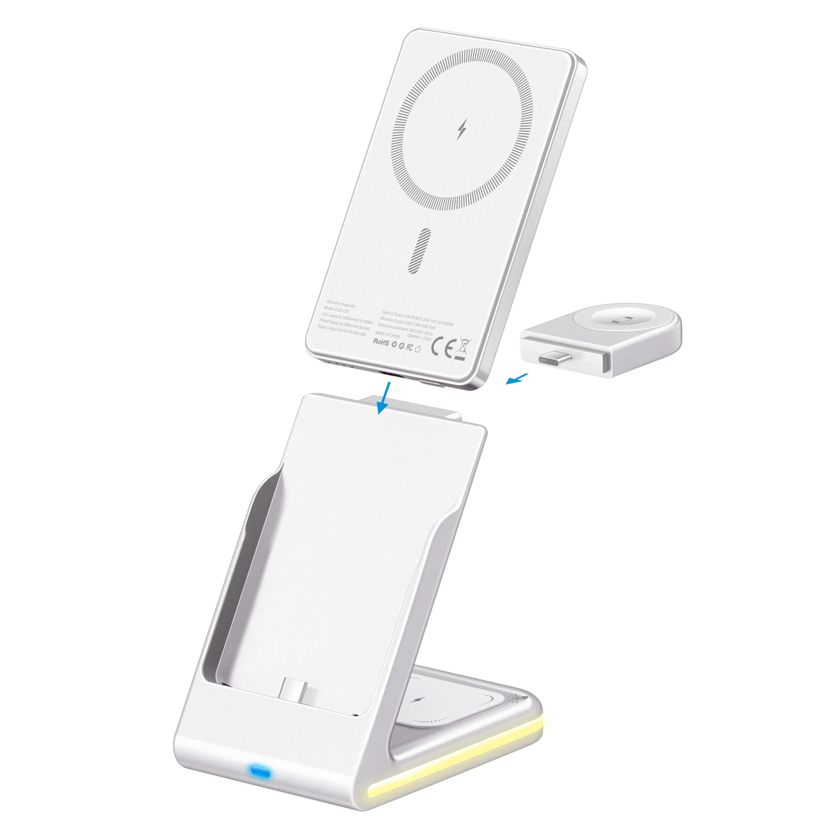 3 in 1 Magnetic Wireless Power Bank with Stand Detachable Portable Charger