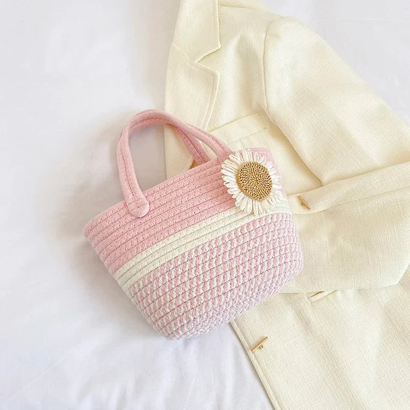 Handwoven Straw Shoulder Bag for Women Summer Beach Tote with Bow
