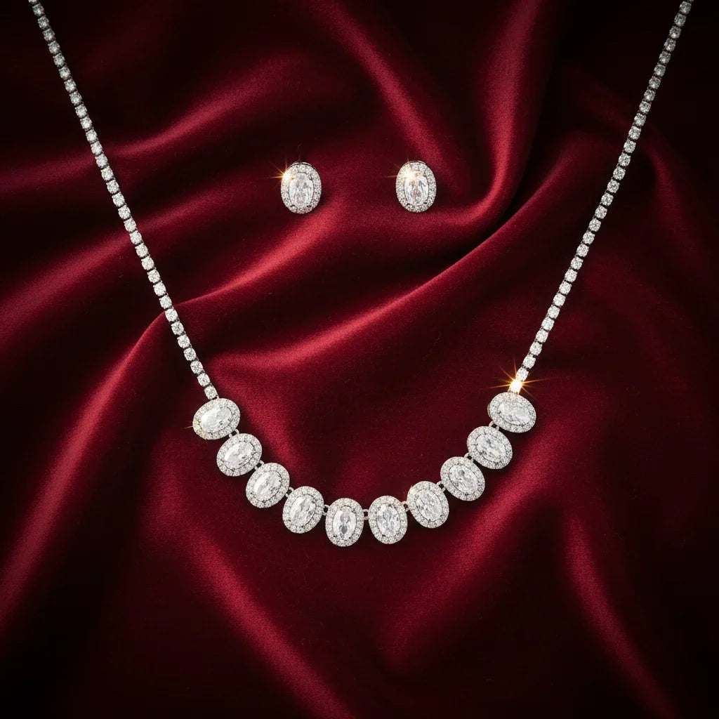Vintage Zircon Gold Plated Necklace & Earring Set