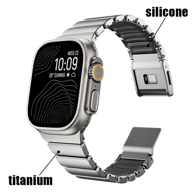 Titanium+Silicone Band for Apple Watch Ultra 3 49mm 46mm Luxury