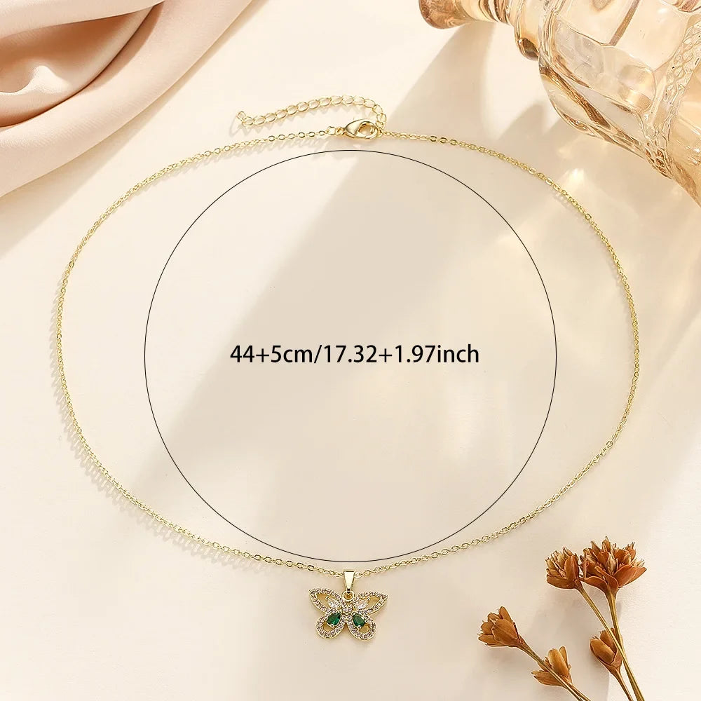 Elegant Zircon Butterfly Pendant Necklace