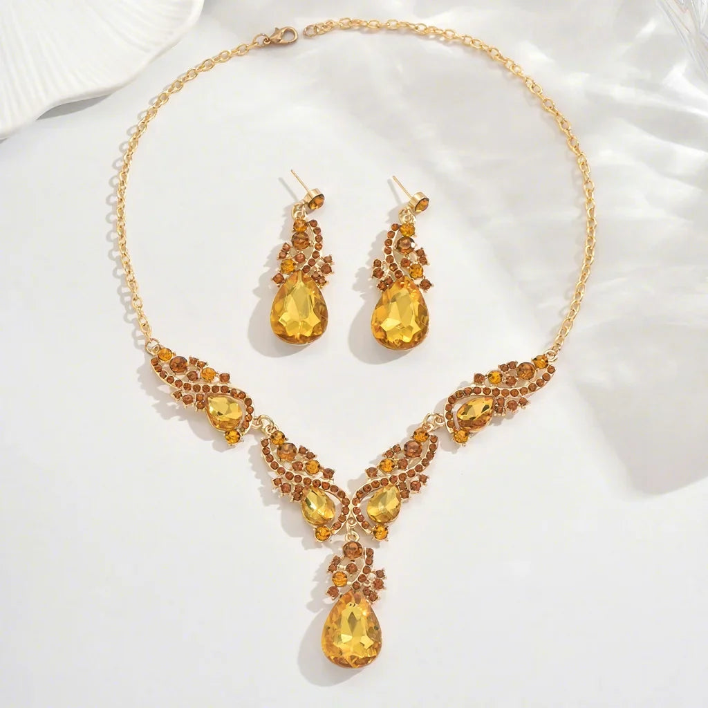 Gold Plated Punk Wedding Necklace & Earrings Set