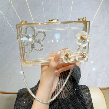 Vintage Rhinestone Acrylic Evening Clutch - Clear Purse