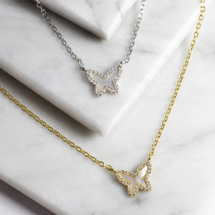 Rose Gold Mother of Pearl Butterfly Necklace