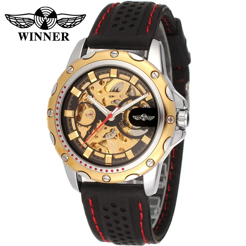 Winner Black Silicone Automatic Skeleton Watch