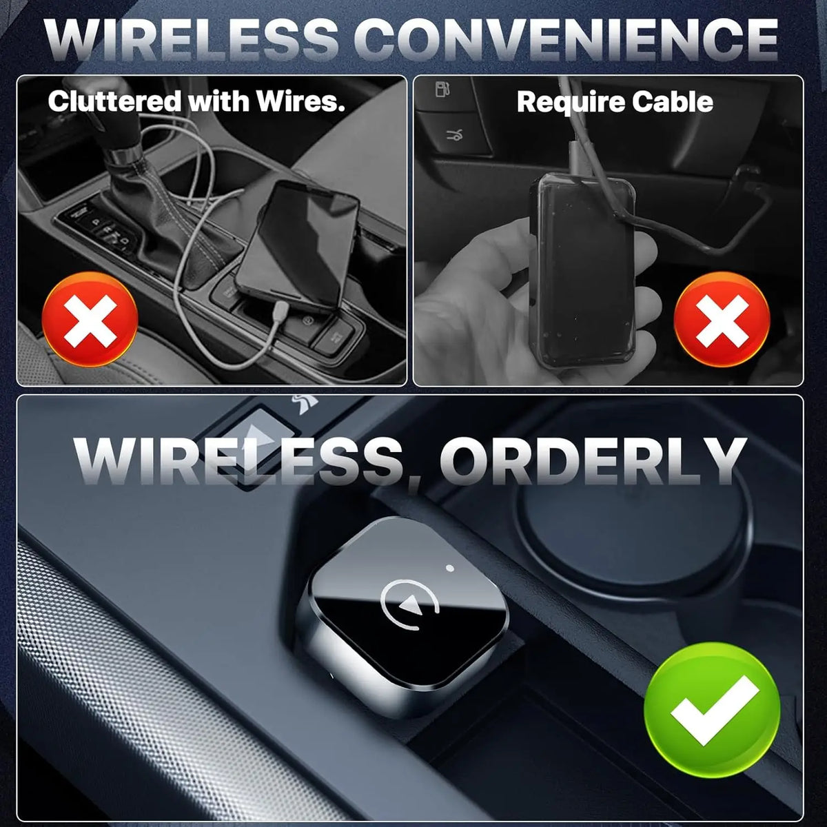Mini Android Auto & CarPlay Wireless Adapter-2-in-1 USB Type-C Dongle