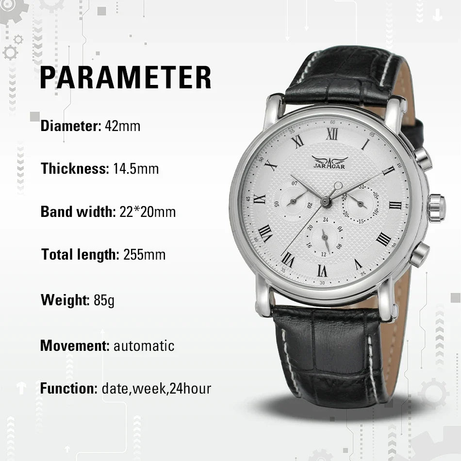 JARAGAR Men's Automatic Leather Watch