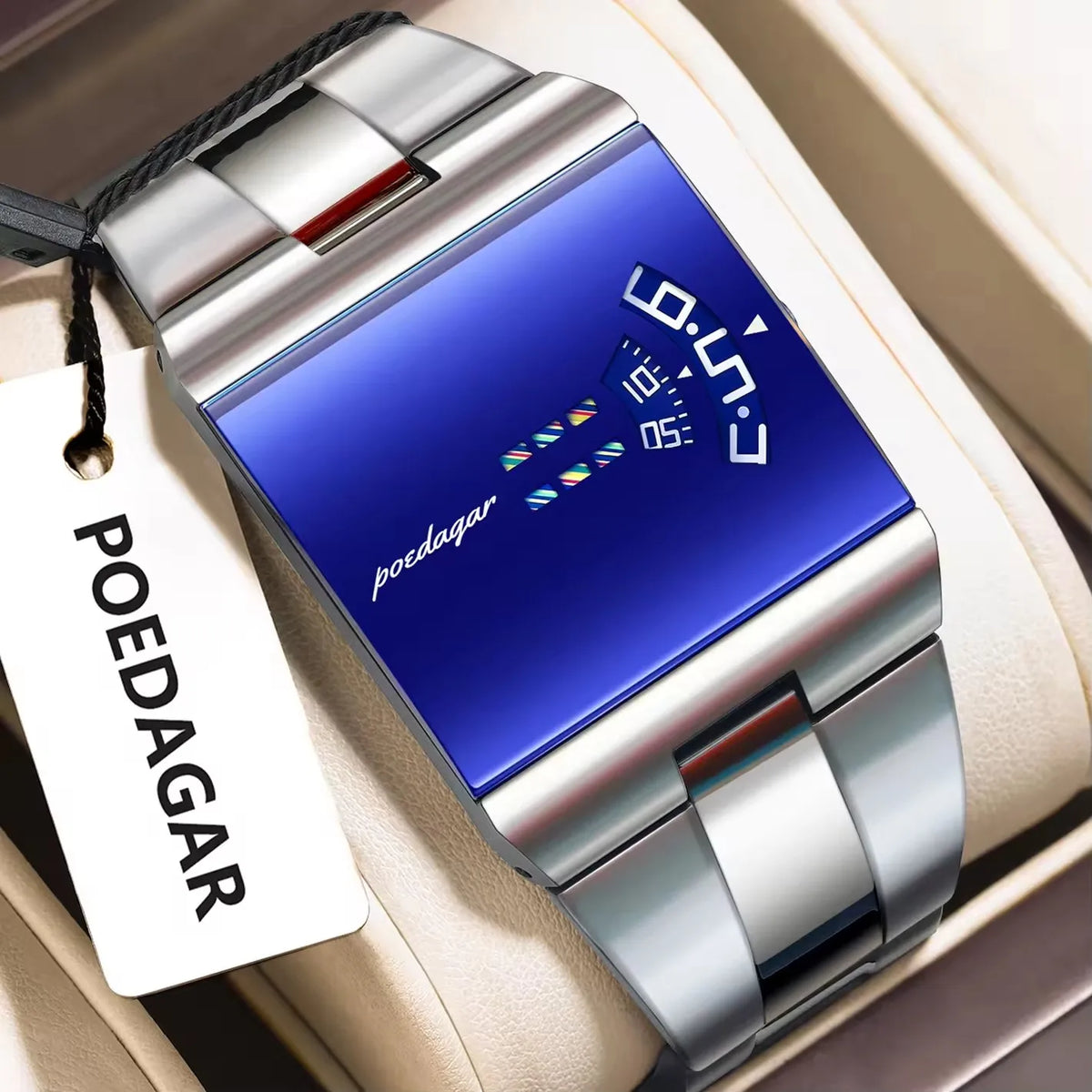 Poedagar 857 High Quality Square Dial Design Stainless Steel Band Watch for Men High-End Waterproof Quartz Movement Wristwatch