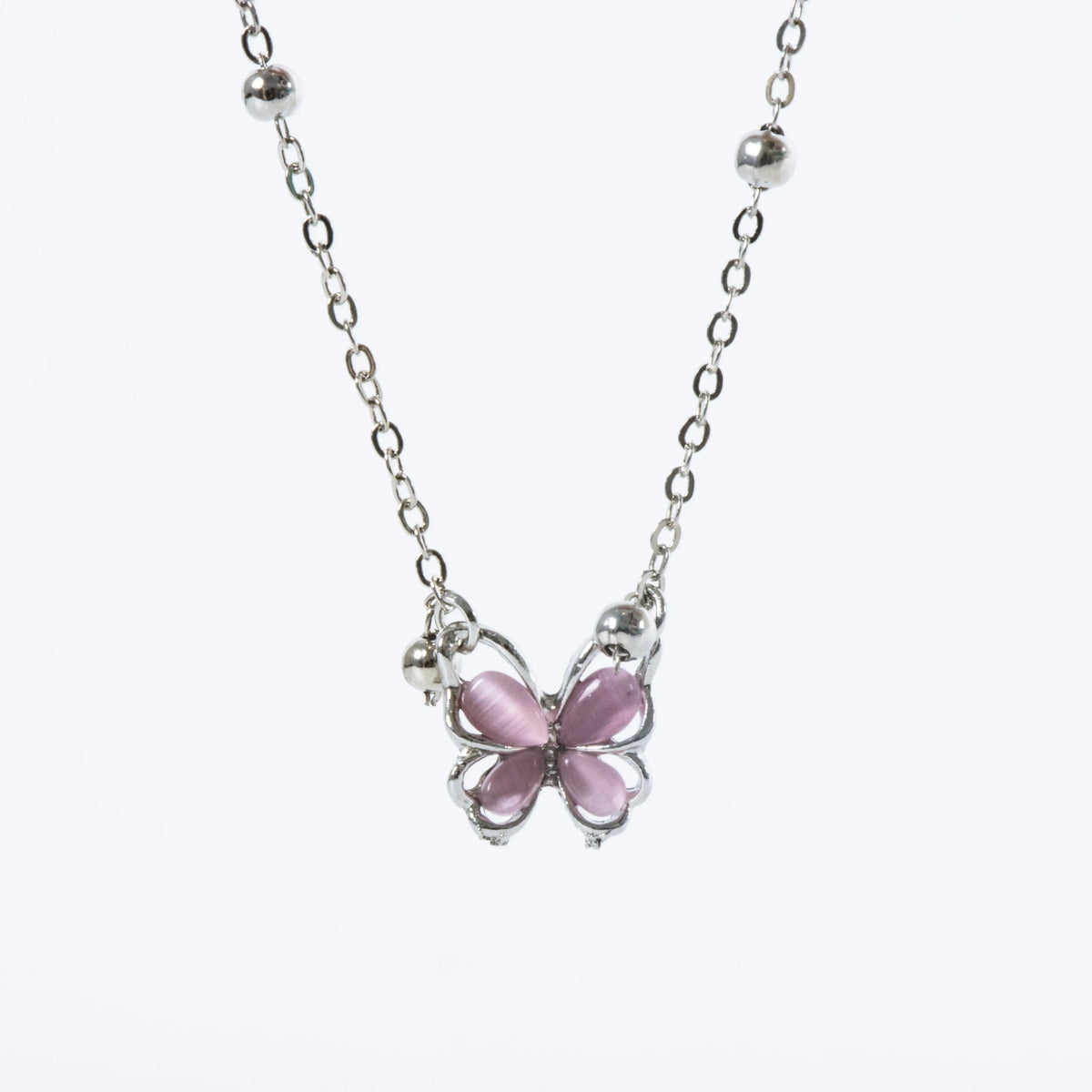 Strawberry Crystal Butterfly Pendant Necklace