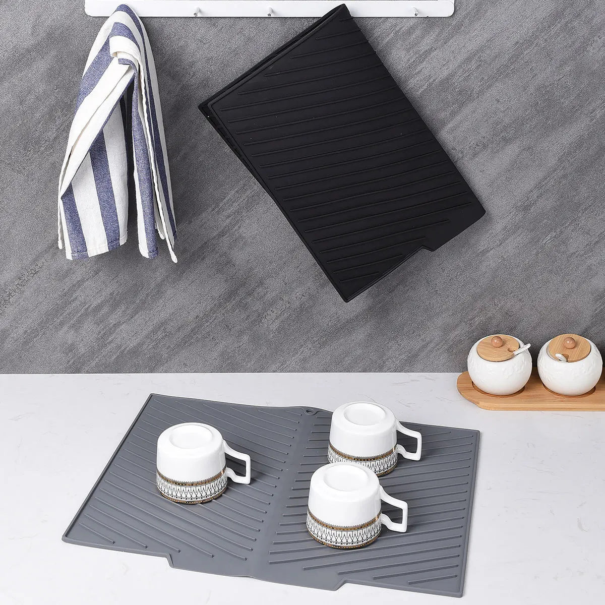 Ilicone Drying Pad Non Slip Heat Resistant Drain Mat Easy to Clean