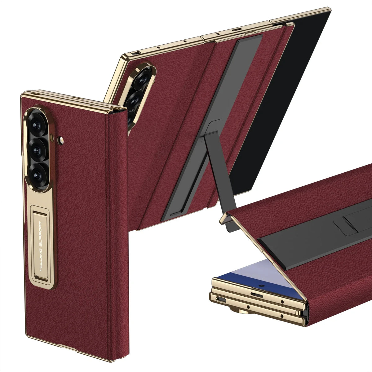 Electroplated Leather Golden Sides Back Cover with Stand Holder Phone