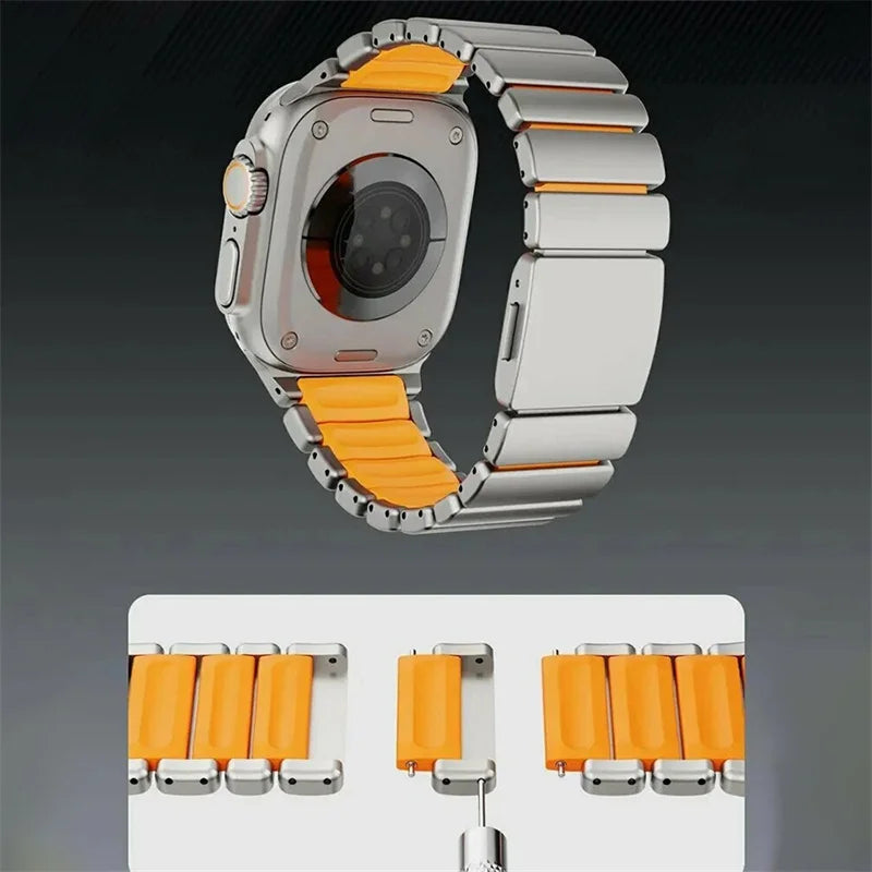 Titanium+Silicone Band for Apple Watch Ultra 3 49mm 46mm Luxury