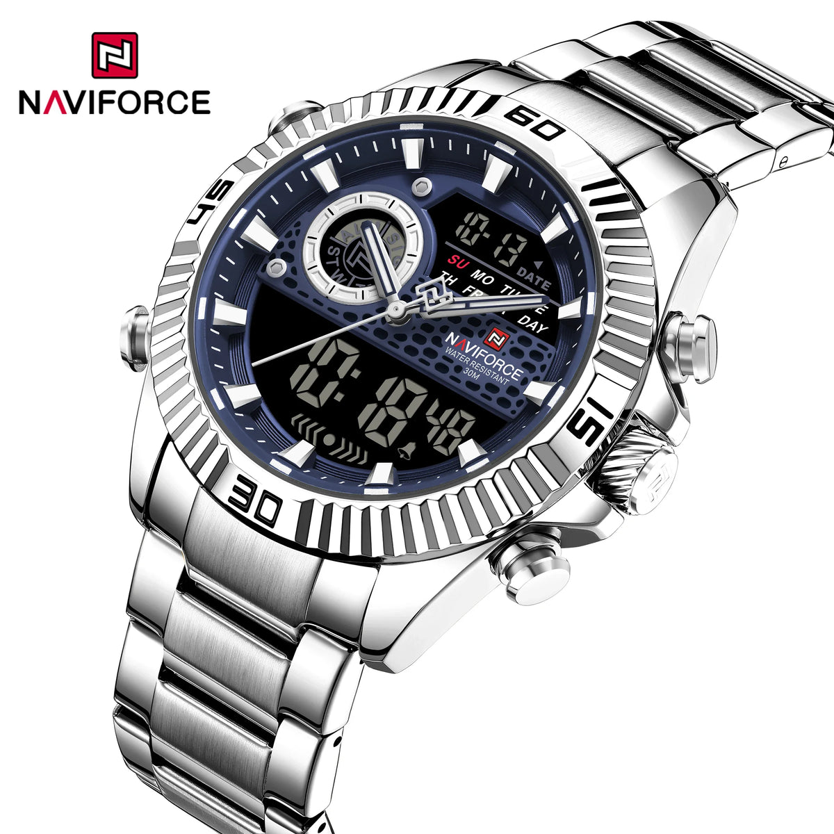 NAVIFORCE Men's Dual Display Stainless Steel Watch