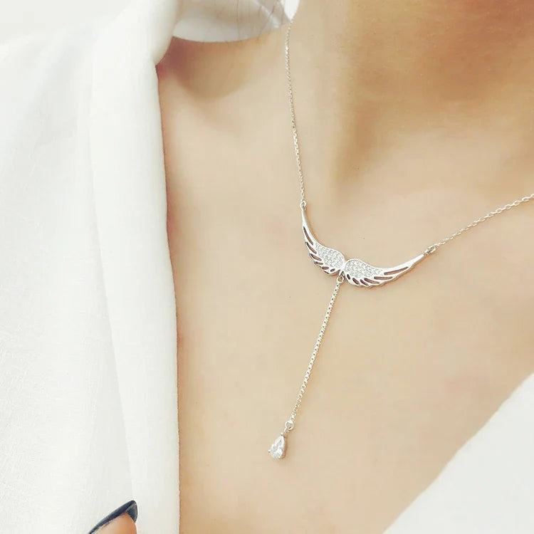 925 Sterling Silver Wings Necklace with Zircon