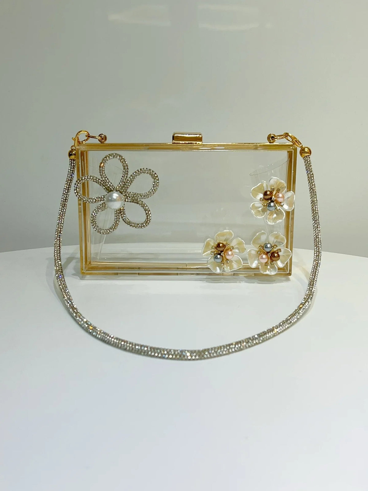 Vintage Rhinestone Acrylic Evening Clutch - Clear Purse