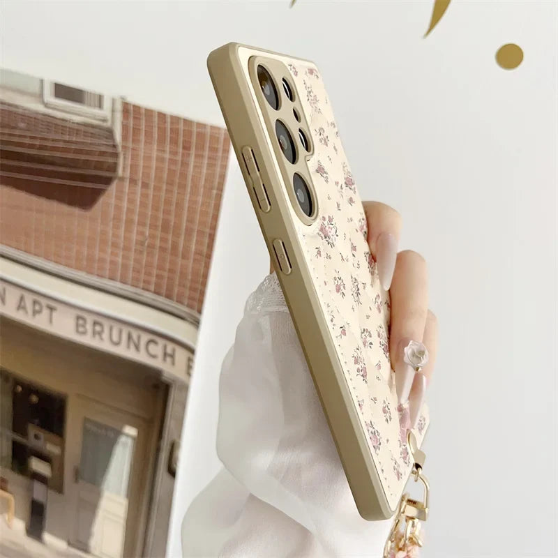 Women Design With Phone Chain Artificial Leather CellPhone Cases for Samsung