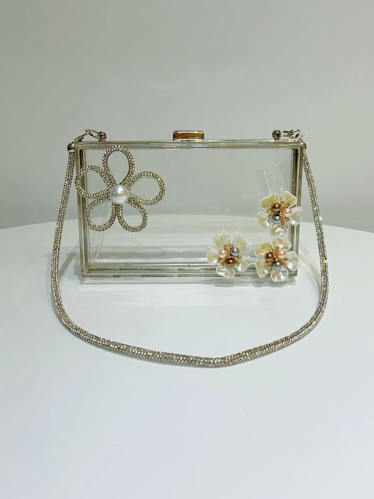 Vintage Rhinestone Acrylic Evening Clutch - Clear Purse
