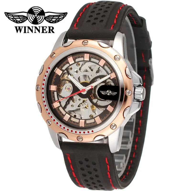 Winner Black Silicone Automatic Skeleton Watch