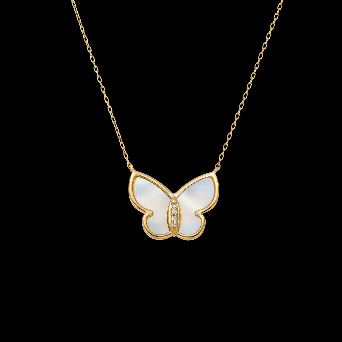 Rose Gold Mother of Pearl Butterfly Necklace