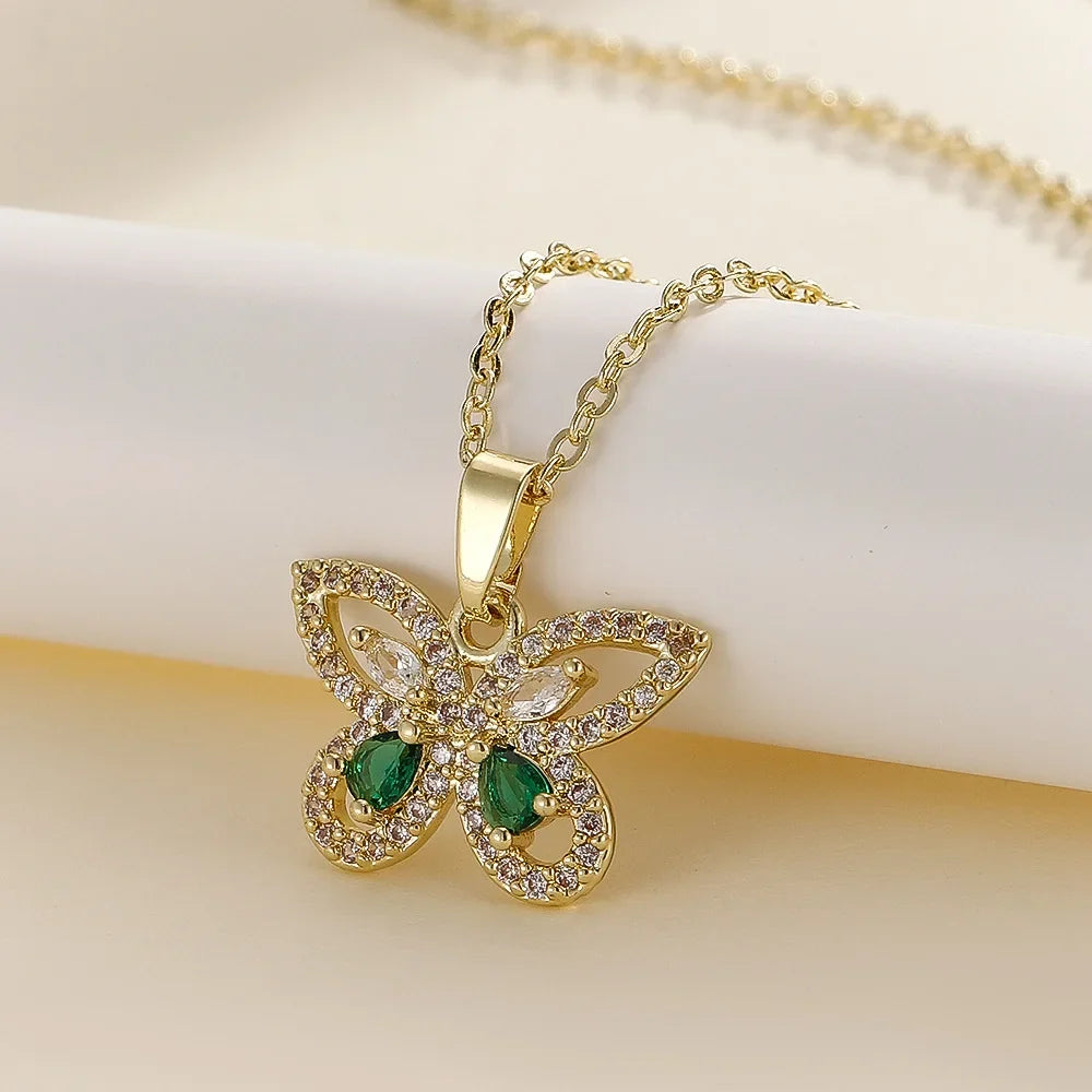 Elegant Zircon Butterfly Pendant Necklace
