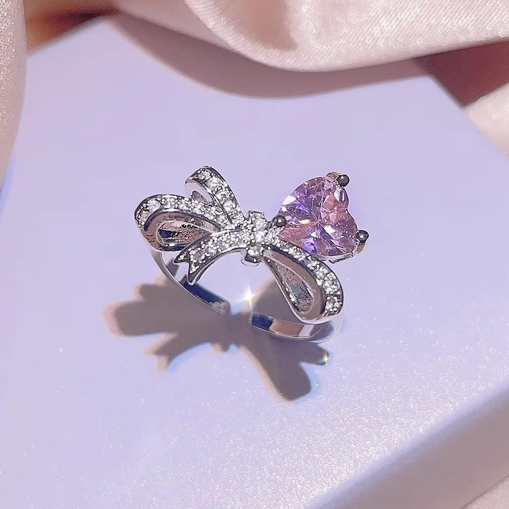 Luxurious Pink Zircon Bowknot Jewelry Set